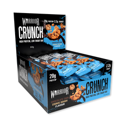 Warrior Crunch High Protein Bars Choc Chip Cookie Dough 20g Protein Low Sugar 12 x 64g