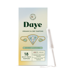 Daye Mixed Tampons Regular (Organic & CBD-Enhanced) | 18ct | Pesticide & Metal Tested, CBD Comfort Coating & Organic Cotton | No-Shed Sleeve