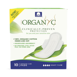 Organyc - 100% Certified Organic Cotton Inside and Out Feminine Pads, Sanitary Napkin 40 Count, Heavy Flow, New Larger Size Packaging