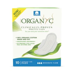 Organyc - 100% Certified Organic Cotton Inside and Out Feminine Pads, Sanitary Napkin 40 Count, Moderate Flow, Regular Absorbency, New Larger Size Packaging