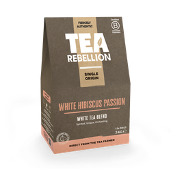 Tea Rebellion Low Caffeine White Tea Blend White Hibiscus Passion Peach 12  Biodegradable Pyramid Bags