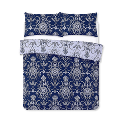 Chatsworth Reversible Duvet Cover Set (Damask Baroque Navy)