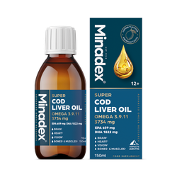 Minadex Super Cod Liver Oil, Omega 3-9-11 3734mg Lemon Flavour 150ml