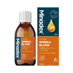 Minadex Ultra Omega Elixir 150ml, Omega 3-6-7-9-11 6174mg, Orange Flavour