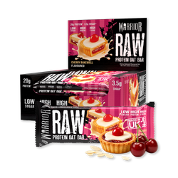 Warrior RAW High Protein Bars 12 x 75g, Oat Flapjack, 20g Protein, Low Sugar, Cherry Bakewell