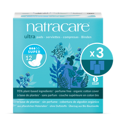Natracare Ultra Pads with wings 12 Count | Super Absorbency | Pack of 3