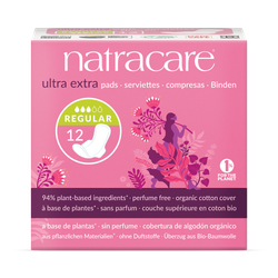 Natracare Ultra Extra Pads with wings 12 Count | Regular Absorbency | Pack of 1