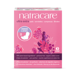 Natracare Ultra Extra Pads with wings 8 Count | Long/Night Pads | Pack of 1