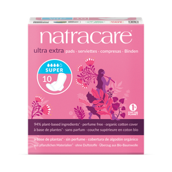 Natracare Ultra Extra Pads with wings 10 Count | Super Absorbency | Pack of 1