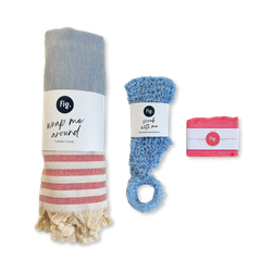 Spa Ritual Set – Turkish Towel, Handwoven Exfoliating Shower Mitt & Glow Soap Bar - Blue