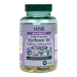 Holland & Barrett High Strength Cold Pressed Starflower Oil 1500mg 60 Capsules