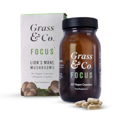 Grass & Co. FOCUS Lion's Mane Mushrooms with Ginseng + Omega-3 60 Vegan Capsules