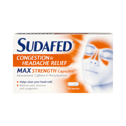Sudafed Congestion & Headache Relief Max Strength 16 Capsules