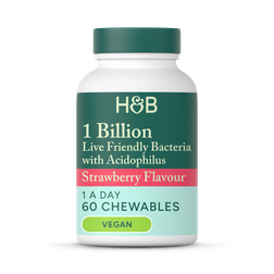 Holland & Barrett Live Friendly Bacteria Strawberry Flavour 60 Chewable Tablets