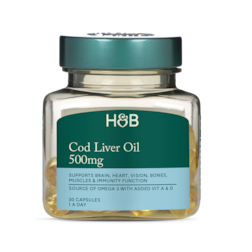 Holland & Barrett Pure Cod Liver Oil 500mg 30 Capsules