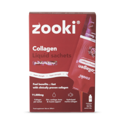 Zooki Super Strength Zooki Marine Collagen 11,000mg, Sour Cherry Flavour - 14x18.5ml Liquid Sachets