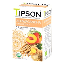 Tipson Organic Ashwagandha Ginger And Peach 25 Tea Bags 