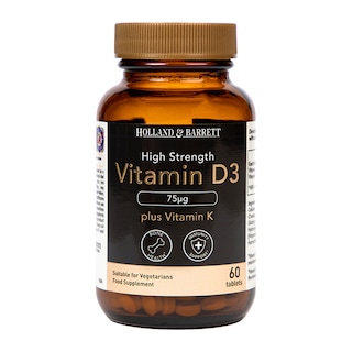Holland & Barrett Vitamin D3 75ug plus 100ug K2 60 Tablets