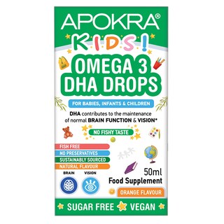 APOKRA Kids Vegan Omega 3 DHA Drops No Fishy Taste 50ml