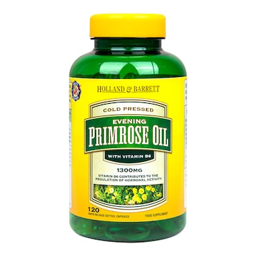 Holland & Barrett Natural Evening Primrose Oil 120 Capsules 1300mg plus Vitamin B6 image 1