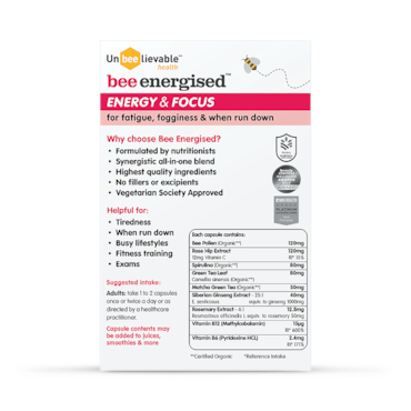 Unbeelievable Health Bee Energised Energy and Focus 20 Capsules image 2