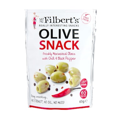 Mr Filbert's Pitted Green Olives with Chilli & Black Pepper 65g