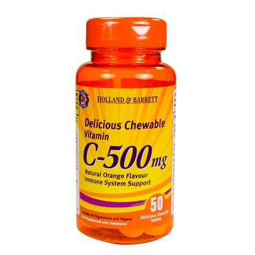 Holland & Barrett Chewable Vitamin C with Rose Hips 50 Tablets 500mg