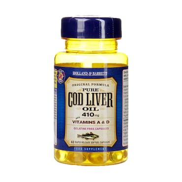 Holland & Barrett Cod Liver Oil Gelatine Free 60 Capsules 410mg