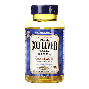 Holland & Barrett Cod Liver Oil Gelatine Free 60 Capsules 1000mg image 1