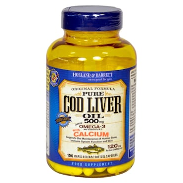 Holland & Barrett Cod Liver Oil & Calcium 100 Capsules 500mg