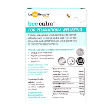 Unbeelievable Health Bee Calm 20 Capsules image 2