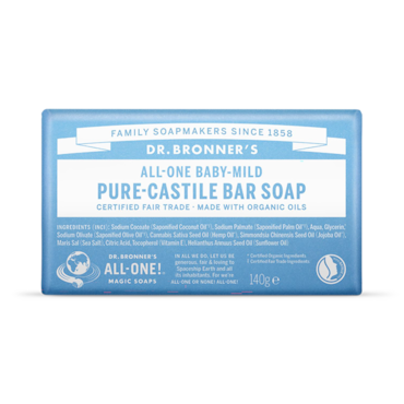 Dr Bronner All-One Baby-Mild Pure-Castile Bar Soap 140g image 1