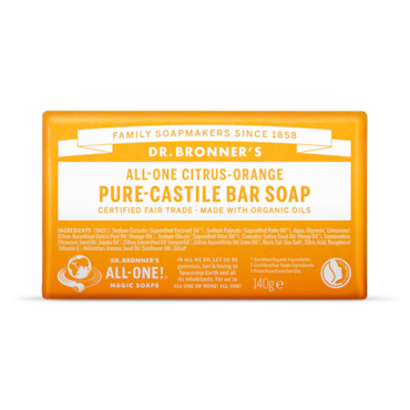 Dr Bronner All-One Citrus-Orange Pure-Castile Bar Soap 140g image 1