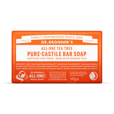 Dr Bronner All-One Tea Tree Pure-Castile Bar Soap 140g image 1