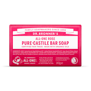 Dr Bronner All-One Rose Pure-Castile Bar Soap 140g image 1