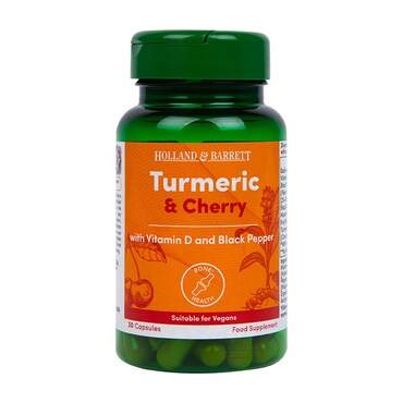 Holland & Barrett Turmeric and Cherry with Vitamin D & Black Pepper 30 Capsules