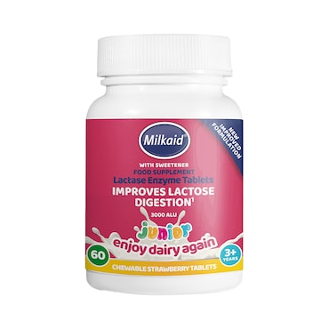 Milkaid Junior Lactase Enzyme Chewable Strawberry 60 Tablets