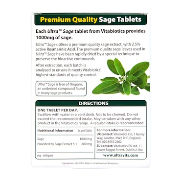 Vitabiotics Ultra Sage 1000mg 30 Tablets image 2