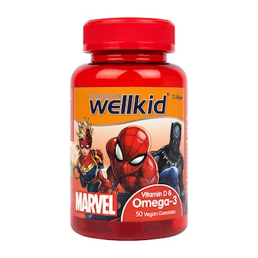 Vitabiotics Wellkid Marvel Vit D Omega 7-14 years 50 Vegan Soft Jellies image 1