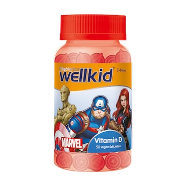 Vitabiotics Wellkid Marvel Vitamin D 7-14 years 50 Vegan Soft Jellies image 1