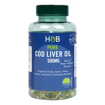 Holland & Barrett Pure Cod Liver Oil 500mg 120 Capsules image 1