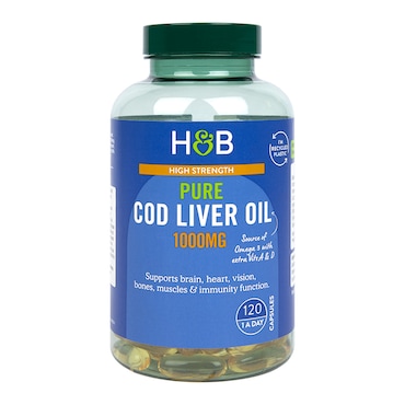 Holland & Barrett Pure Cod Liver Oil 1000mg 120 Capsules image 1