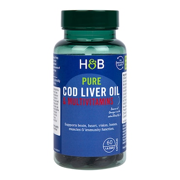 Holland & Barrett Pure Cod Liver Oil & Multivitamins 500mg 60 Capsules image 1