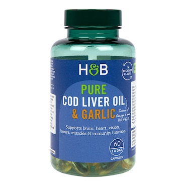 Holland & Barrett Pure Cod Liver Oil & Garlic 60 Capsules image 1
