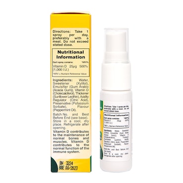 Holland & Barrett Vitamin D Spray 1000 I.U 25ug Peppermint Flavour 15ml image 3