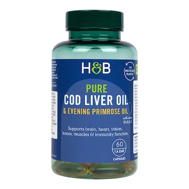 Holland & Barrett Pure Cod Liver Oil with Evening Primrose Oil 500mg 60 Capsules image 1