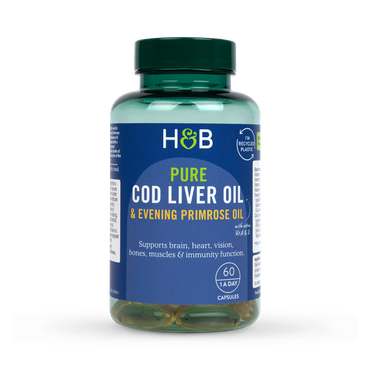 Holland & Barrett Pure Cod Liver Oil with Evening Primrose Oil 500mg 60 Capsules