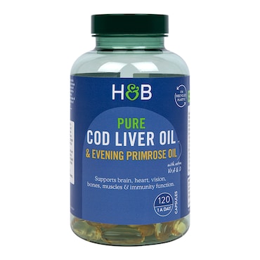 Holland & Barrett Pure Cod Liver Oil with Evening Primrose Oil 500mg 120 Capsules image 1