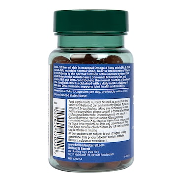 Holland & Barrett Pure Cod Liver Oil & Turmeric 60 Capsules image 2