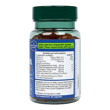 Holland & Barrett Pure Cod Liver Oil & Turmeric 60 Capsules image 3